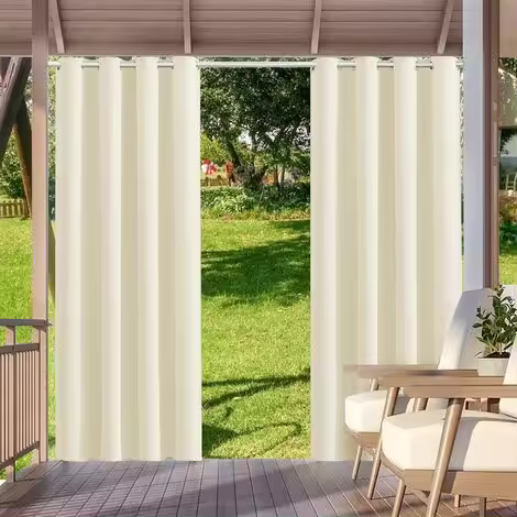 Piezas Rideau exterior impermeable, aislamiento Thermal, cupé-ventilación y Protección UV Rideaux ocultants Conviente pour Les Jardins, pavellones, balcones, Terraza (Beige, 2 PCS/132X240 CM) - 1