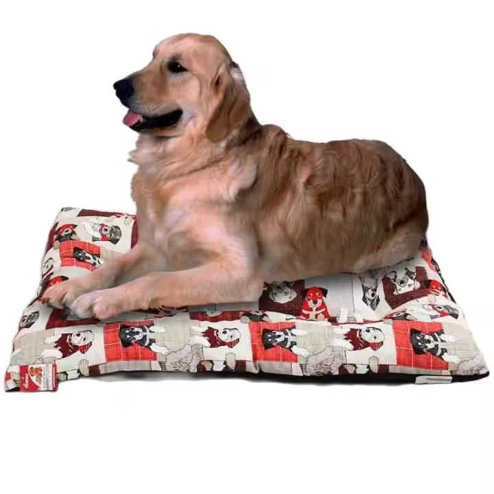 Cama para mascotas Camacan rectangular acolchada estampado cachorros rojo 100x70 cm - 1