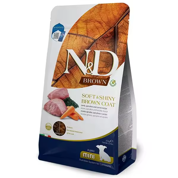 FARMINA N&D BROWN DOG PUPPY CORDERO SPIRULINA MINI 1,5KG / Alimento completo para cachorros y perras gestantes o lactantes - 1
