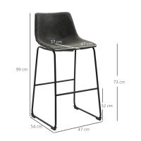HOMCOM 2 Taburetes Altos de Cocina Tapizado en PU Taburetes de Bar con Respaldo Patas de Acero y Reposapiés para Comedor Carga 110 kg 47x54x99 cm Gris Oscuro - details 2