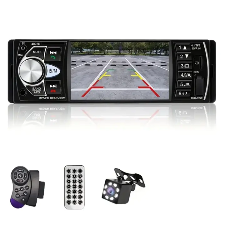 Car Player - Pantalla de 4,1 pulgadas, compatible con AVI/RMVB, sonido 3D estéreo, cámara trasera con 8 luces, mando a distancia - 1