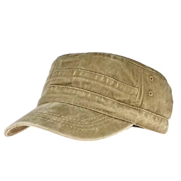 Gorras militares de algodón lavado Gorras de cadete del ejército Diseño único Gorra vintage de parte superior plana - 1