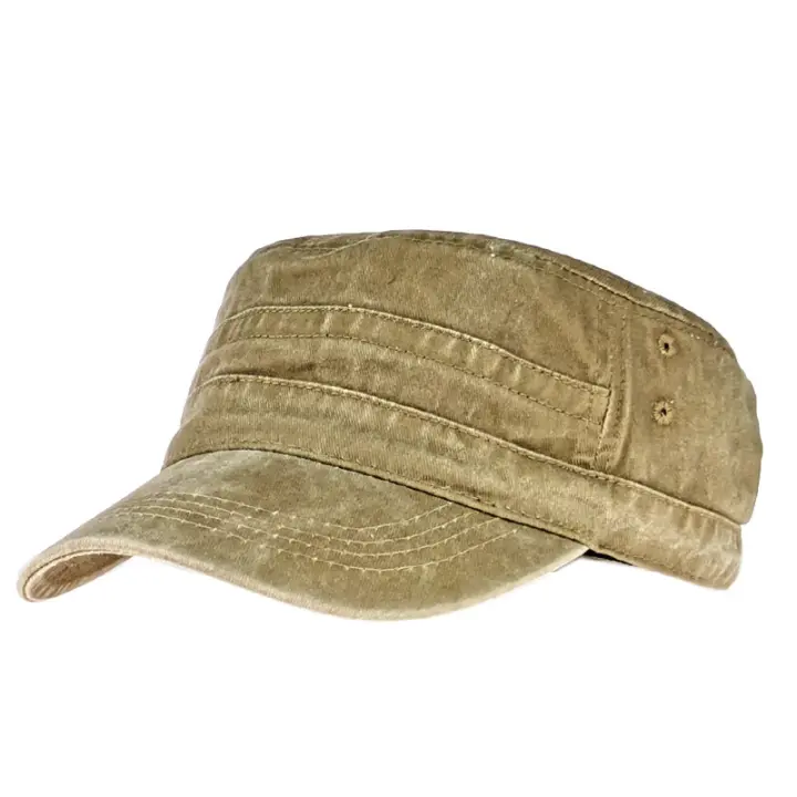Gorras militares de algodón lavado Gorras de cadete del ejército Diseño único Gorra vintage de parte superior plana - 1