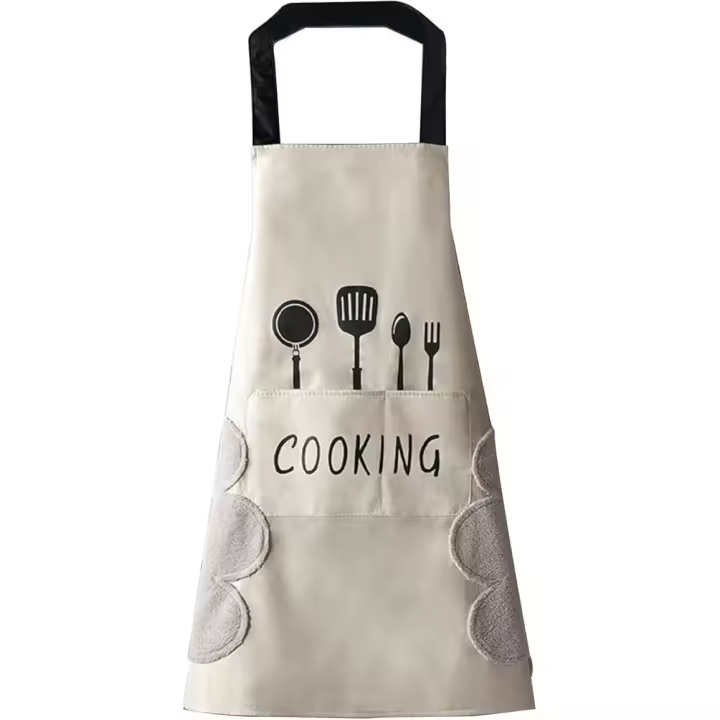 Delantal de cocina para mujer con bolsillos para limpiarse las manos, bolsillo grande, impermeable, para cocinar y hornear, color blanco - 1
