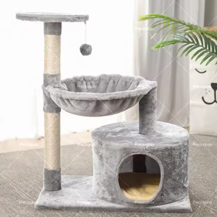 Marco de escalada para gatos gris, plataforma de salto para gatos, torre para gatos, columna para gatos integrada sin ocupación, columna de sisal gruesa, juguete para gatos, 55 x 35 x 72 cm - 1
