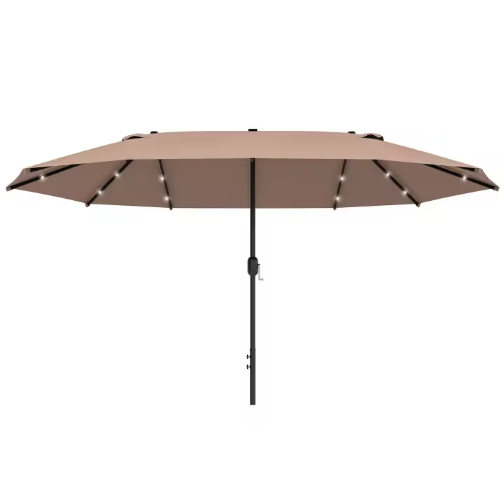 Parasol con LED Parasol Doble 440x260 cm Parasol de Jardín Parasol de Terraza Gran Ovalado con Manivela y Marco Metálico Caquí - 1