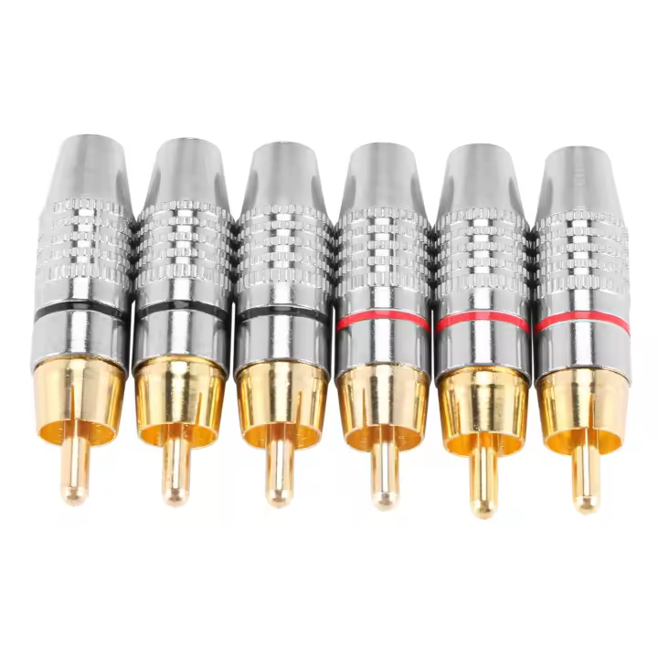 Adaptador de enchufe macho RCA, Conector de soldadura chapado en oro, Audio Phono, Hi End-paquete de 6, plateado - 1
