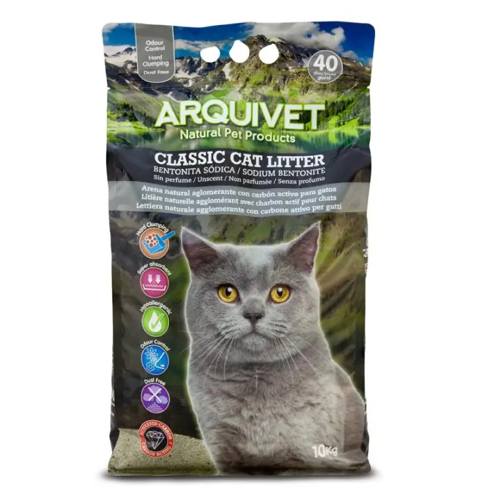 ARQUIVET Classic Cat Litter 10 Kg - Arena 100% natural aglomerante con carbón activo para gatos. - 1