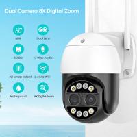 Cámara IP WIFI 8MP Exterior Protección Grabadora Vigilancia PTZ Lente Doble 4MP 2.8-12mm 4x Zoom Color Noche Para Seguridad Doméstica Y Exterior - details 0