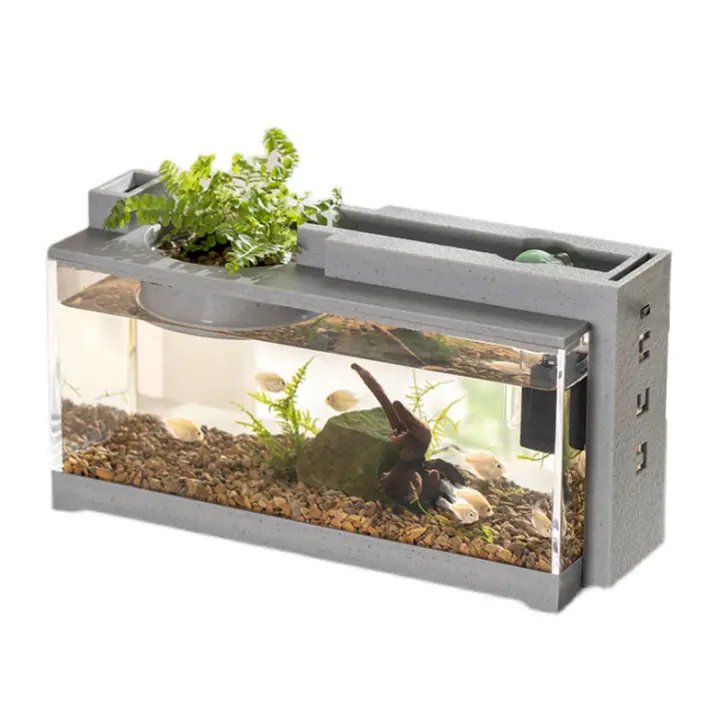 Acuario De Escritorio Micro Paisaje Silencioso Con Flujo De Agua Filtro De Imitación De Piedra Para Decoración Del Hogar Y Criación De Pez - 1
