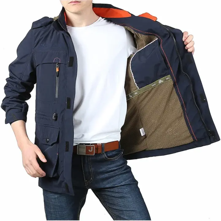 Chaqueta De Viento Para Hombre Impermeable Militar Con Multiple Bolsillos Para Motocicleta Y Camping Tamaño M-5XL - 1