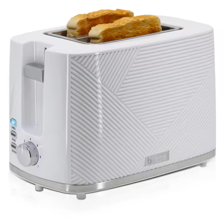 Briebe TA1169WHT Elegance Tostadora Pan Ranura Ancha, Tostador 2 Rebanadas 7 Niveles Tostado, Calientapanecillos, 870W, Blanco - 1