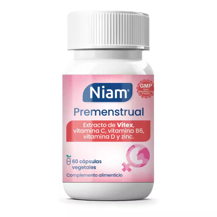 Vitex Agnus Castus 350 mg | Alivio de molestias de la regla | Dolor Menstrual | Sauzgatillo, Vitaminas B6, D, C y Zinc | 60 cápsulas | Niam Premenstrual - 1