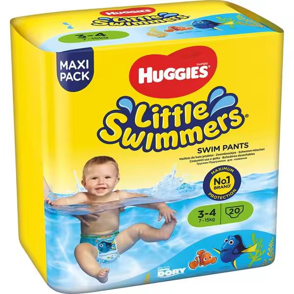 HUGGIES Little Swimmers Pañales Bañadores para Bebé Talla 3-4, Barreras Anti-Escapes para Una Máxima Protección en el Agua, 20 Pañales Desechables - 1