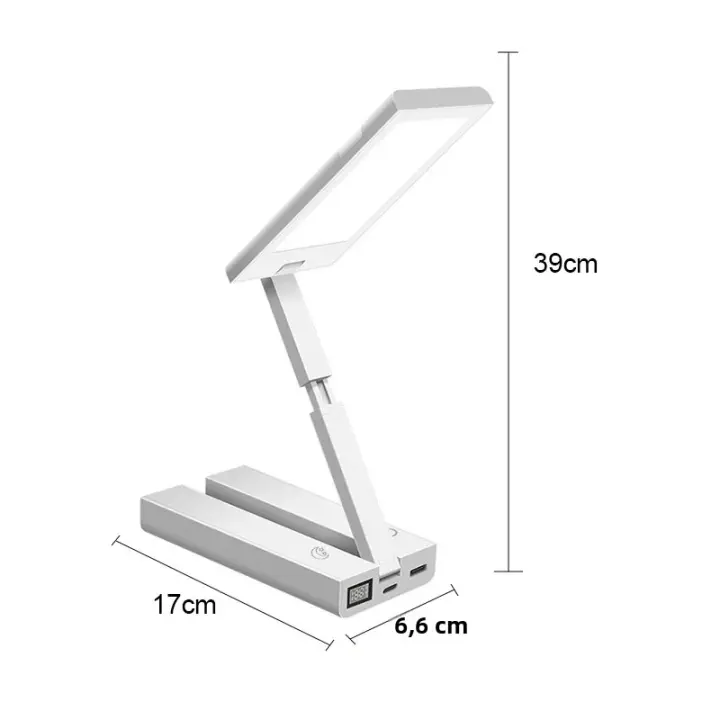 Lámpara De Escritorio LED Portátil Plegable Con Reloj Carga USB 6000mAH Ahorradora De Energía Luz De Lectura Recargable - 1