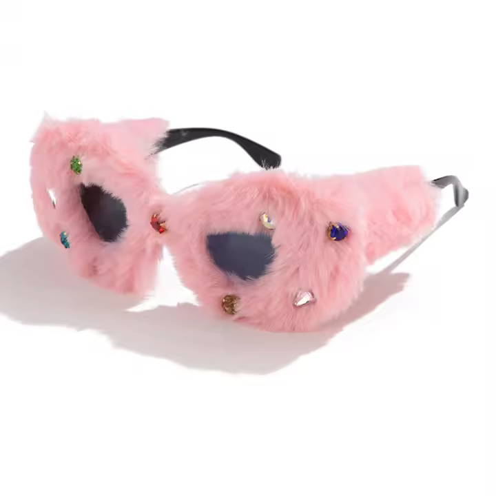 Gafas De Sol De Moda 2024 Con Diamantes Y Peluche Forma De Ojo De Gato Concava Para Fotografía Decorativas Para Mujeres - 1