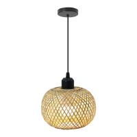 Lámpara Colgante De Bambú Redonda Ajustable En Altura 20/30cm Luz De Techo Retro Tejida a Mano Con Rattan Iluminación Pendente - details 1