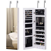 HOMCOM Espejo Joyero Colgante de Pared o Puerta con LED 5 Estantes 2 Cajones Pequeños Espejo Armario Montado con Cerradura 37x120x10cm - details 0