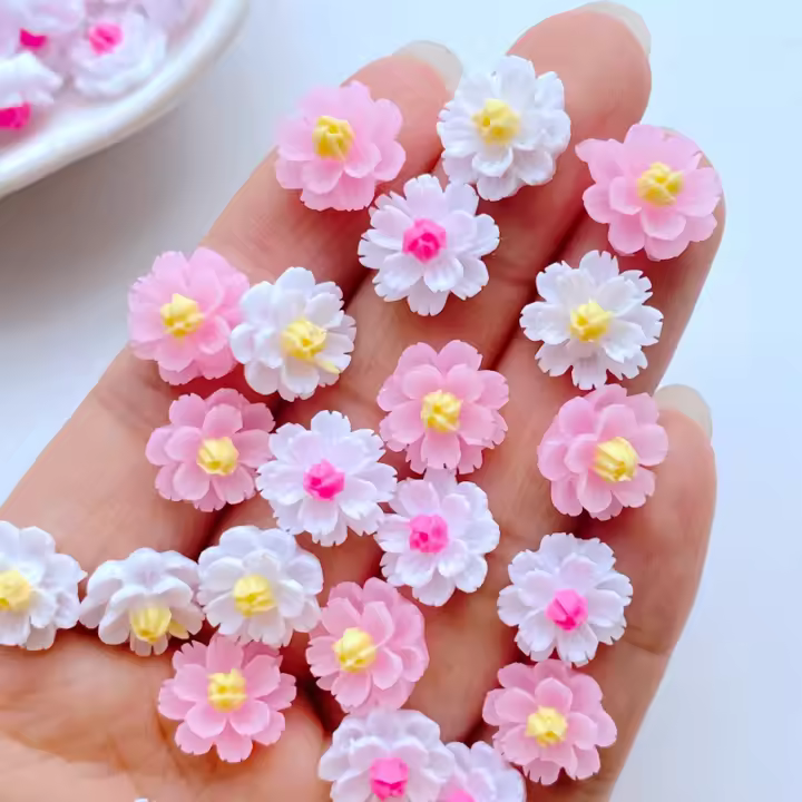 60Pcs Flores Pequeñas Y Lindas De 12mm Resina Plana Para Scrapbooking Joyería DIY Y Decoración Accesorios De Manualidades - 1