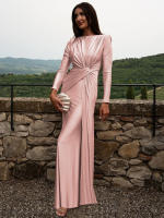 Vestido Maxi Dulzura Elegante Y Sólido Con Hombros Acentuados Y Cintura Definida Para Fiesta De Noche Mujer Otoño Invierno - details 33
