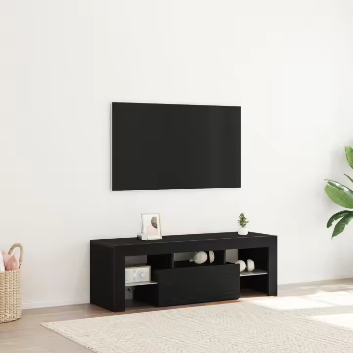 Mueble para TV vidaXL con luces LED en negro y roble de 120x35x40 cm - 1