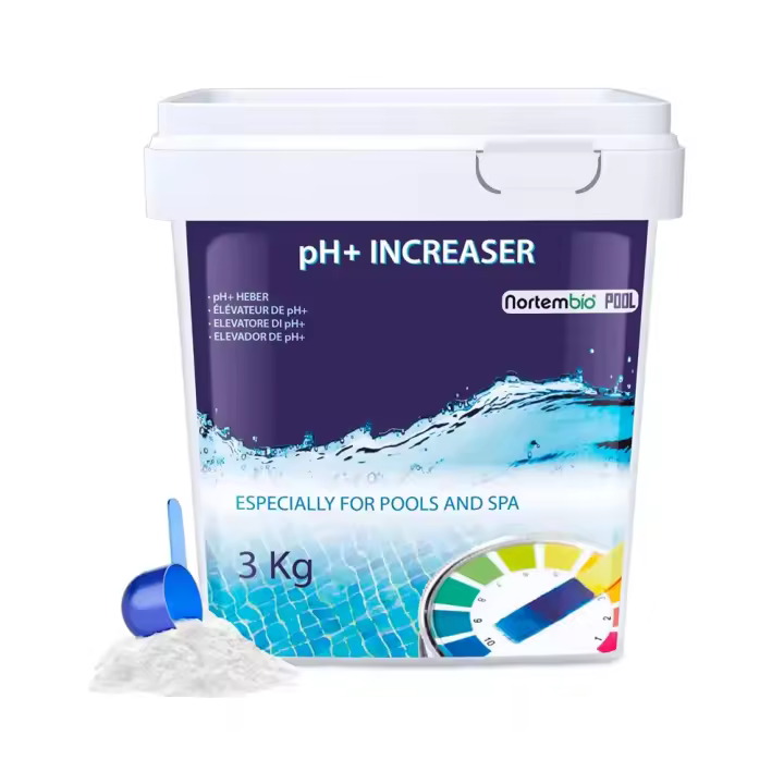 Nortembio Pool Elevador pH+ Plus 3kg para Piscinas y Spas en Formato Polvo. Mejora la Calidad del Agua. Seguro para toda La Familia. - 1