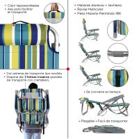 TIENDA EURASIA – Silla de Playa Plegable, 61x28x85.5 cm, Rayas Multicolor, Sistema de Transporte Tipo Mochila, Aluminio y Textileno, 4 Posiciones, Cojín reposacabezas, 2 Bolsas con Cremallera - details 2