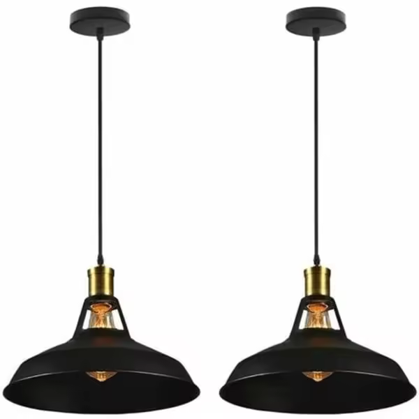 Vintage Conjunto de 2 lámparas colgantes, 2 lámparas Industriales, lámpara de Techo de iluminación interior vintage, Cocina, Salón - 1