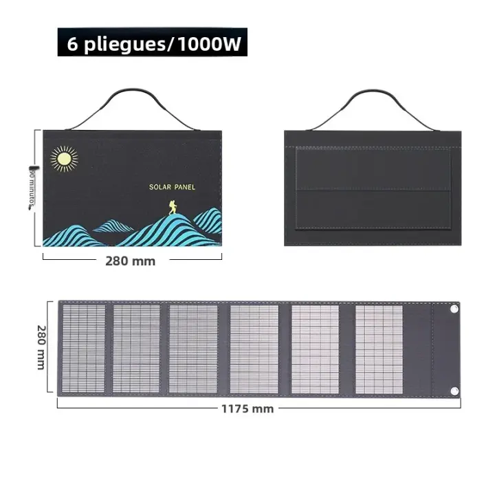 Panel Solar Portátil Plegable 1000W Con Salida USB+DC Cargador De Móvil Para Exteriores Generador De Energía De Silicio Monocrómico - 1