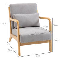 HOMCOM Butaca de Salón Butaca Nórdica Sillón de Salón con Reposabrazos Cojín y Marco de Madera de Caucho para Dormitorio Carga 120 kg 61x78x76 cm - details 2