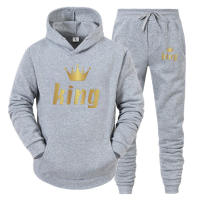 Traje De Dos Piezas Para Pareja Con Capucha Y Mangas Largas Estampado KING Y QUEEN Para Otoño E Invierno Estilo Casual - details 7