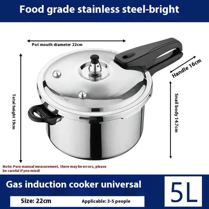 Olla a Presión de Acero Inoxidable de 5L Food Grade, Non-Stick, Compatible con Olla de Inducción de Gas Universal, A Prueba de Explosiones, para Sopa, Arroz, Gachas, Utensilios de Cocina - 1