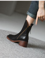 Botas Cortas De Cuero Para Mujer Otoño Invierno Con Tacón Chunky Cierre De Cremallera Botas De Tobillo Plataforma Modernas Talla Grande Confort Transpirables - details 9