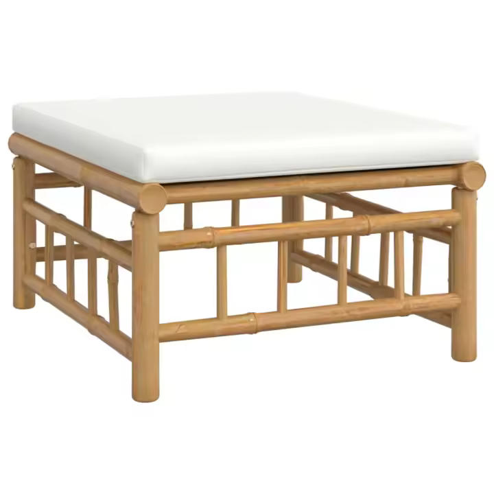 vidaXL Reposapiés de jardín bambú con cojín Crema, Gris oscuro, Conjunto Terraza Muebles Jardín Exterior Juego de Muebles de jardín Mueble Jardín Exterior Muebles de Salon Exterior - 1