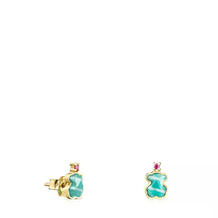 Pendientes de oso de plata de ley 925, incrustaciones de piedras preciosas naturales, diseño personalizado de estilo INS de lujo ligero - 1