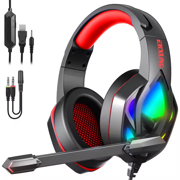 DAM Headset H1003 Ultra-Flexible Premium .10 luces FULL RGB. Auriculares gaming con micro, conexión minijack para PC, portátil, PS4, Xbox One, móvil, tablet. 17x8x20 Cm. - 1