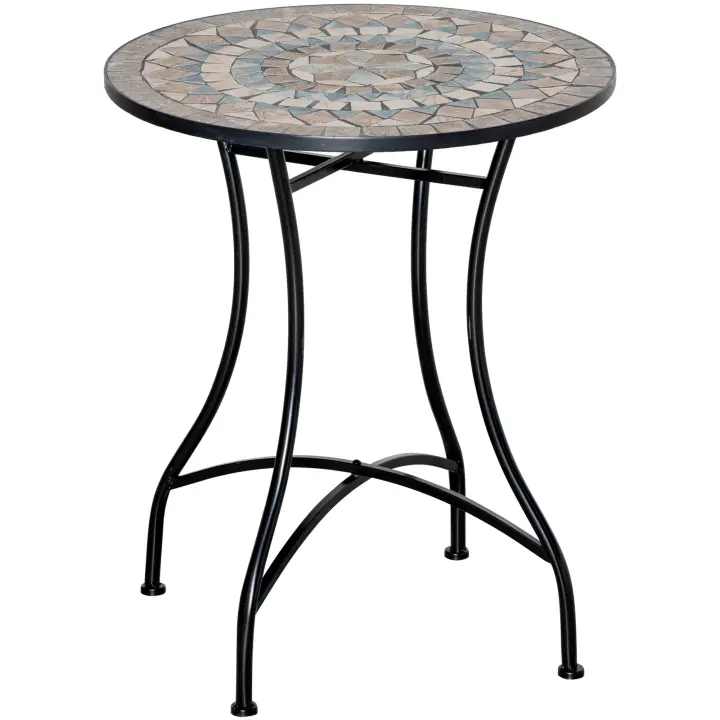 Mesa de Jardín Mesa Mosaic Mesa Bistro Redonda Verde Beige Blanco Cerámica Mosaic Superior Ø 60cm Jardín Balcón Patio - 1