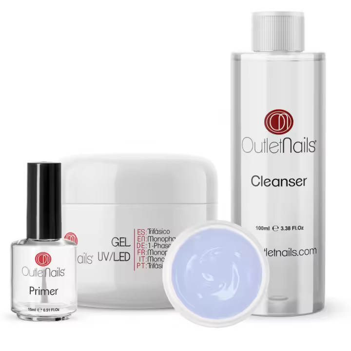 Pack Uñas de Gel (Gel Trifásico 50ml + Primer 15ml + Cleaner 100ml) Geles LED Outlet Nails - 1