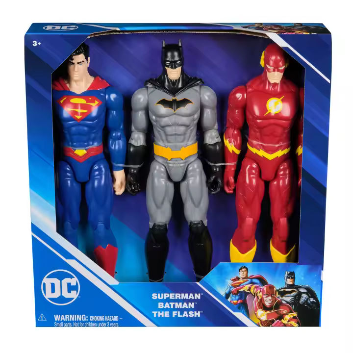SPIN MASTER - DC COMICS - Pack de 3 figuras de acción de 30 cm con Superman, Batman, The Flash, 11 puntos de articulación, juguetes idóneos para regalar para niños y niñas a partir de +3 años  - 1