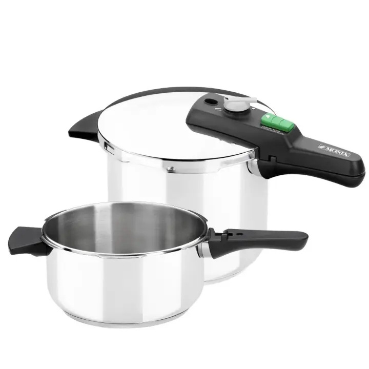 Monix Quick - Set Olla de Cocina a Presión Express Rápida, Duo 4 + 6 Litros, Acero Inoxidable, Apta Gas, Vitrocerámica e Inducción - 1