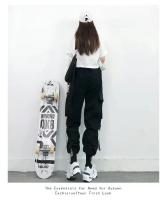 Pantalones De Mujer Estilo Coreano Tendencia Negros Sueltos Primavera Otoño Casuales Cargo High-Waisted Con Bolsillos Y Cierre Elástico - details 3