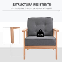 HOMCOM Butaca de Salón Moderno Sillón Individual Tapizado en Lino con Asiento Acolchado y Marco de Madera para Oficina Dormitorio Carga 200 kg 70x64,5x74 cm Gris - details 5