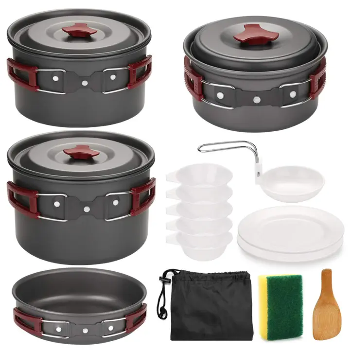 Kit De Cocina Para Camping Ligero Con Sartén Y Olla Antideslizante No Pegajosa Para Senderismo Y Picnic Material De Aluminio - 1