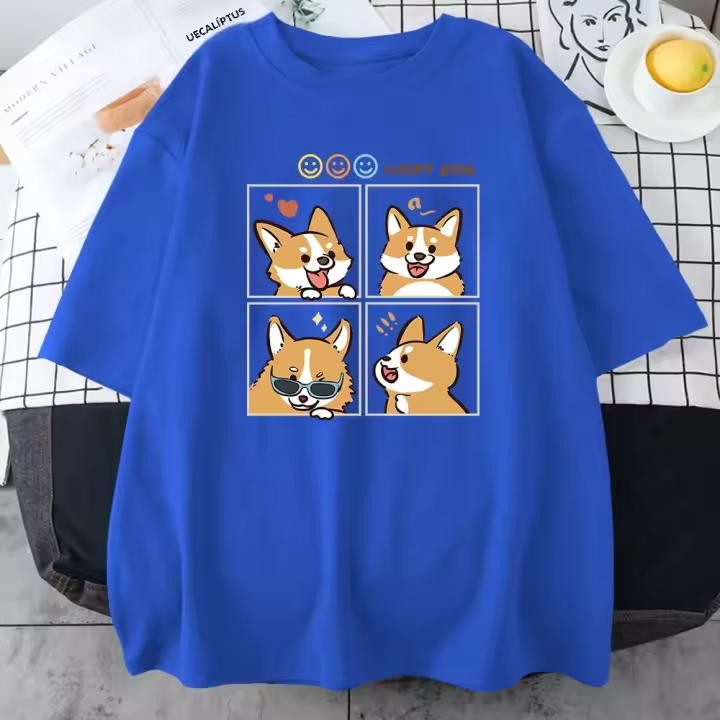 Camiseta De Algodón Suave Y Transpirable Para Hombre De Drakeview Con Diseño Gráfico De Perro Afortunado En Cuatro Estados Diferentes Estilo Casual Para Uso Diario - 1