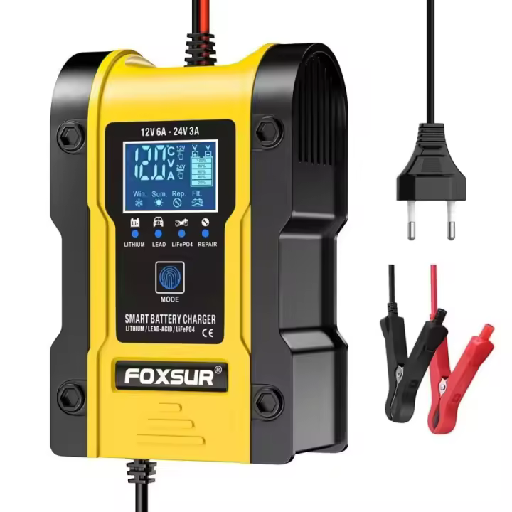 Cargador de batería de coche de 7 etapas, litio, 12 V, 6 A, 24 V, 3 A, para reparación de pantalla táctil, carga de plomo ácido húmedo, pantalla LCD digital - 1