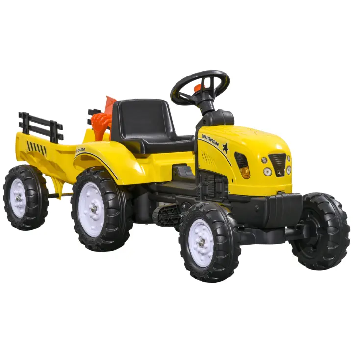 HOMCOM Tractor a Pedales para Niños de 3 Años con Remolque Juguete de Montar Coche de Pedales Carga 35 kg 133x42x51 cm Amarillo - 1