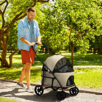 PawHut Carrito para Perros 2 en 1 Cochecito para Perros Plegable Cochecito para Mascotas con 2 Correas de Seguridad Cojín y Marco de Acero - details 1
