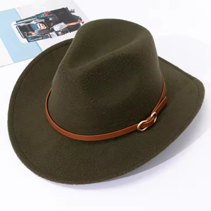 Sombrero De Paja Suave Británico Para Hombres Y Mujeres Sombrero De Jazz De Cuero Genuino Estilo Cowboy Occidental Con Borde Plano - 1