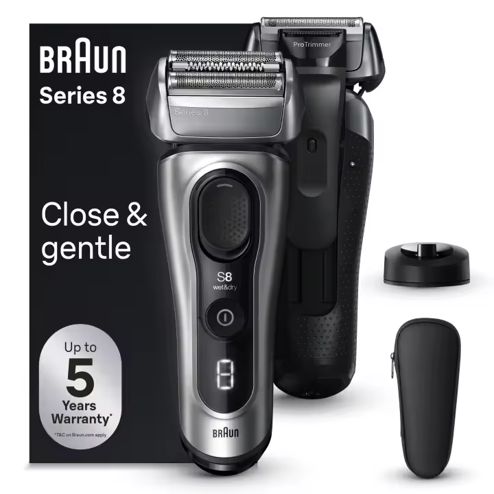 Braun Series 8 8517s afeitadora eléctrica para hombre, con recortadora de precisión, con 4+1 elementos de afeitado, base de carga, afeitadora eléctrica en seco y en mojado - 1