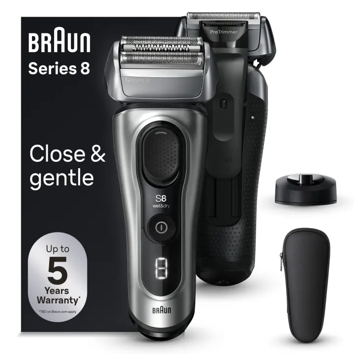 Braun Series 8 8517s afeitadora eléctrica para hombre, con recortadora de precisión, con 4+1 elementos de afeitado, base de carga, afeitadora eléctrica en seco y en mojado - 1